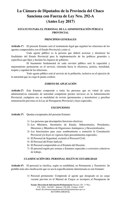 ley 645 a chaco|estatuto empleado público chaco.